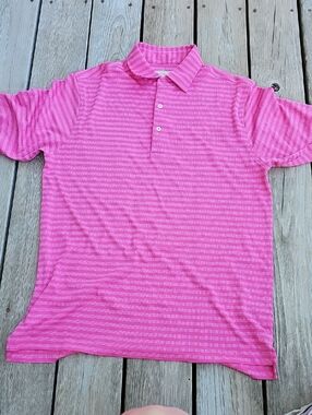 Donald Ross Golf Polo  Men's Pink Striped Shirt Size M